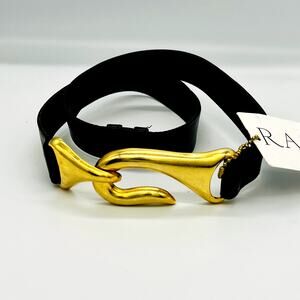 Raina Belt Gold and Black Front Clasp Closure NWT